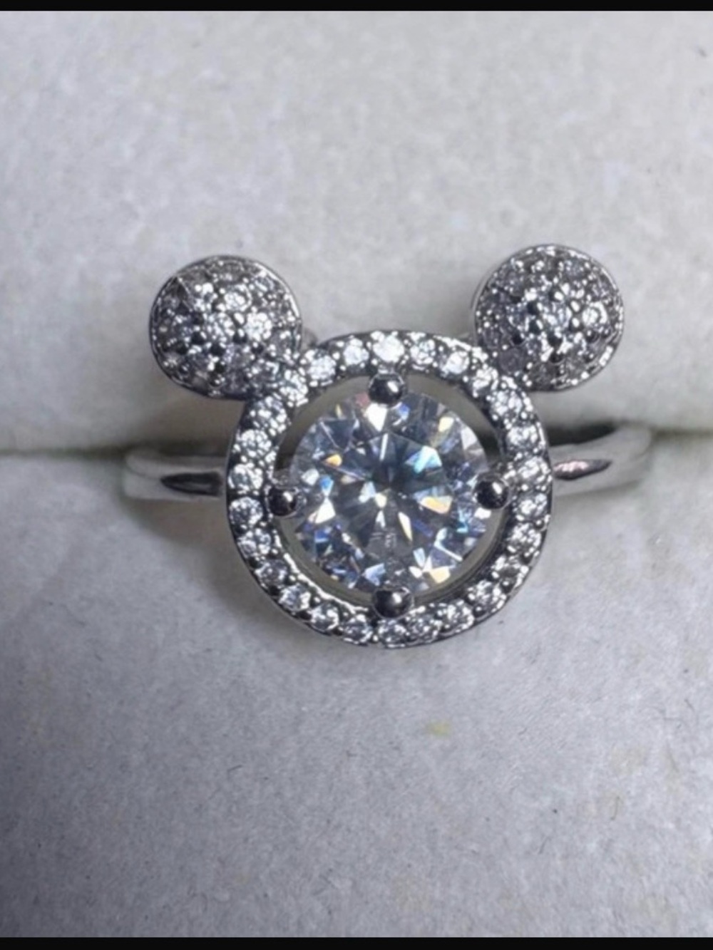 Sterling Silver Moissy Clear Crystal Mickey-Style Halo Ring